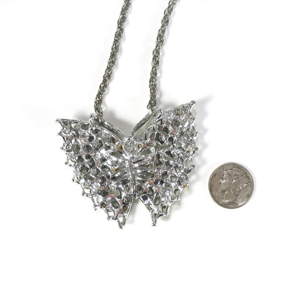 Rhinestone Butterfly Necklace, 24" Chain, 1970's - Picture 5 of 5